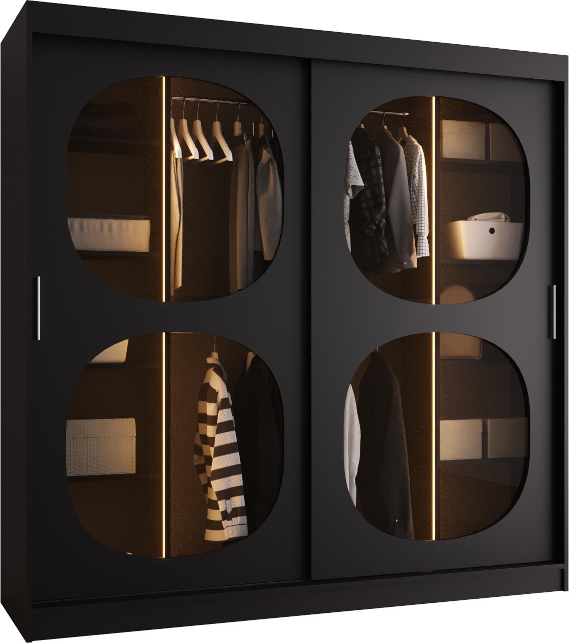 MEBLE KRYSPOL Kleiderschrank mit Glas 200 x 200 x 62 cm BAHRAJN 2, Schwarz BAHRAJN 2 200 CZ LED
