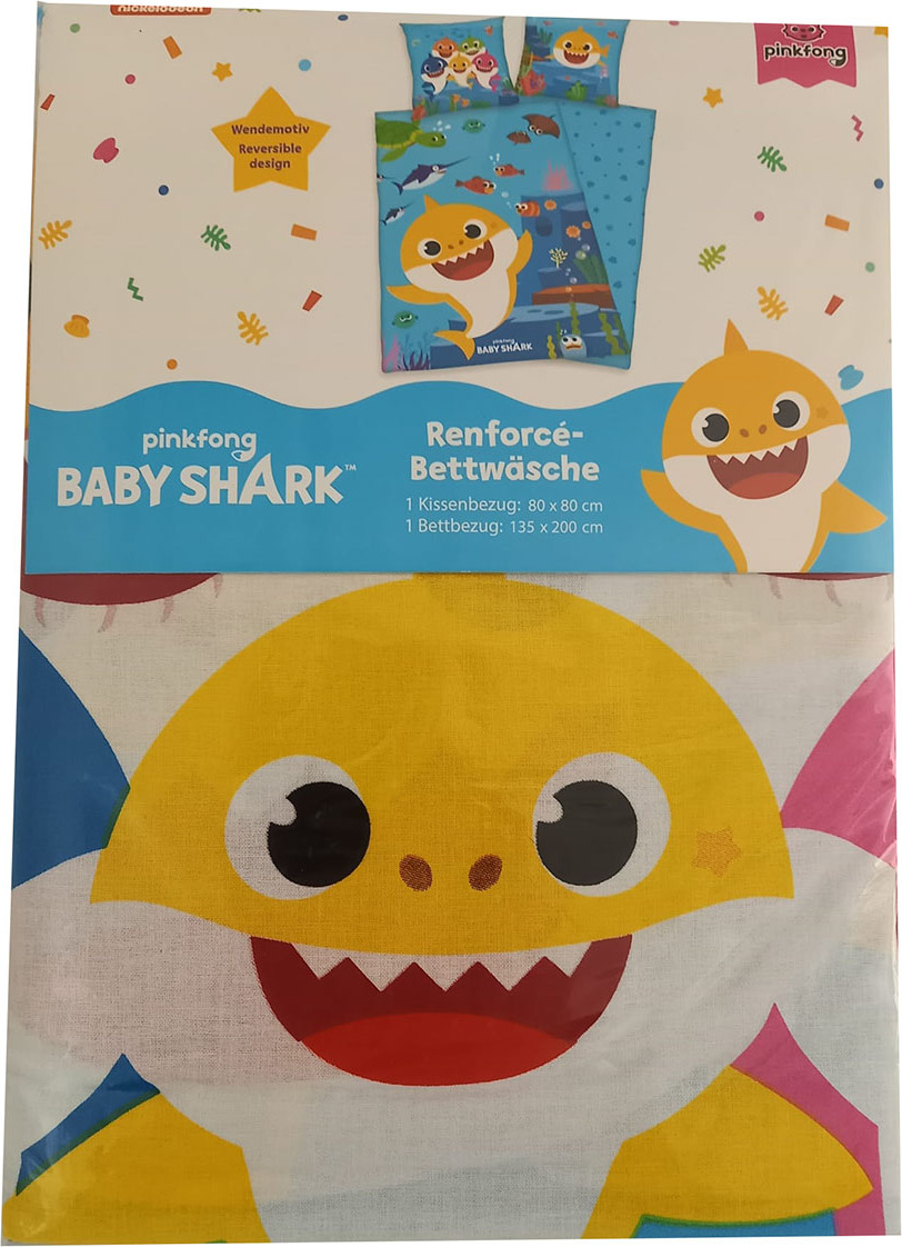 Herding Bettwäsche Baby Shark hellblau 135x200 cm + 80x80 cm