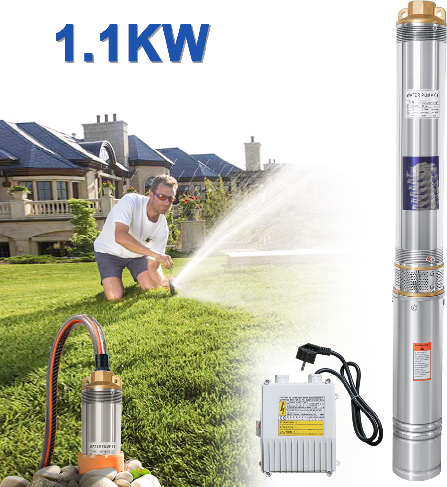 VINGO 1,1 kW/1,5 k čerpadlo do hlbokých studní s prietokom do 4 000 l/h Automatické čerpadlo do studní Pieskové ponorné tlakové čerpadlo max. 8,1 bar