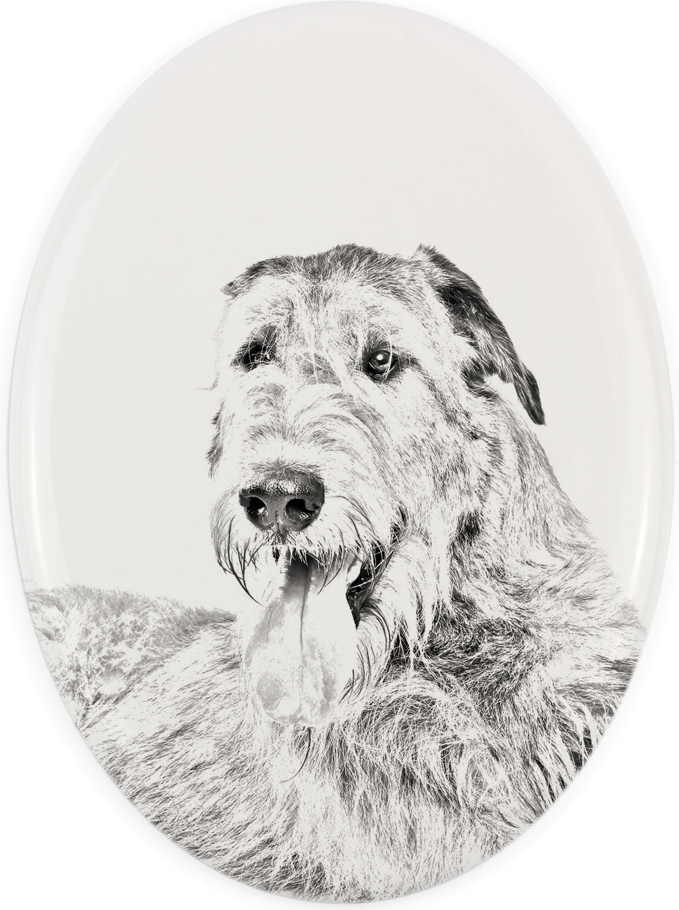Irischer Wolfshund, Irish Wolfhound - Gedenktafel mit einem Foto eines Hundes, Grabplatte mit Druck, personalisierte ovale Platte der Marke Art-Dog