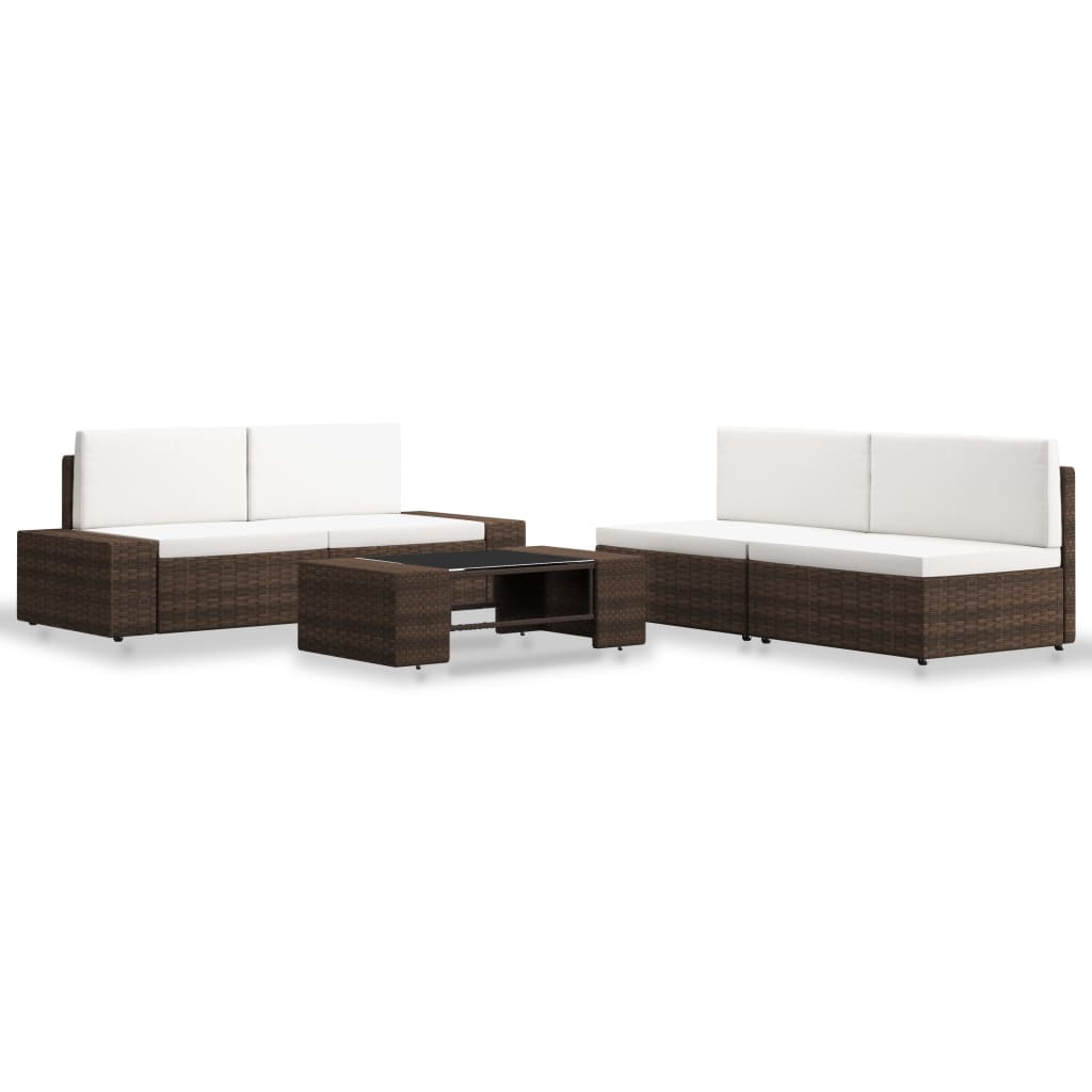 The Living Store 5-tlg. Garten-Lounge-Set Poly Rattan Braun