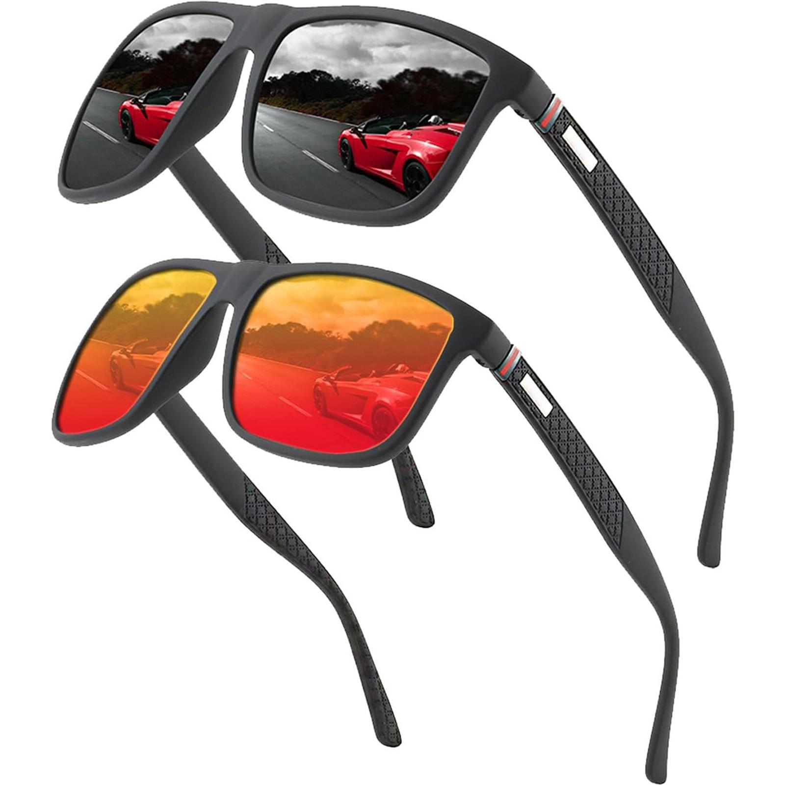 STILVORA Sonnenbrille Herren Damen polarisiert, Sonnenbrille mit UV-Schutz polarisiert uni, Fashion polarisierte Sonnenbrille, Schwarz grau und Rot
