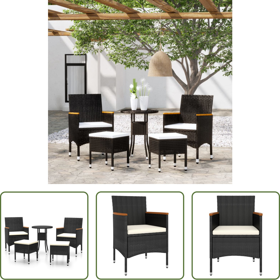 The Living Store 5-tlg. Garten-Lounge-Set Poly Rattan Schwarz