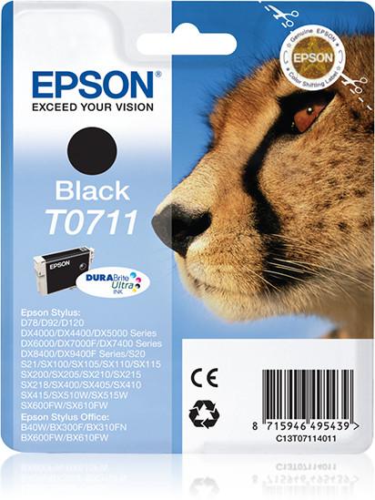 Epson Cheetah Singlepack Black T0711 DURABrite Ultra Ink, Čierna, Atrament na pigmentovej báze, 1 kusov