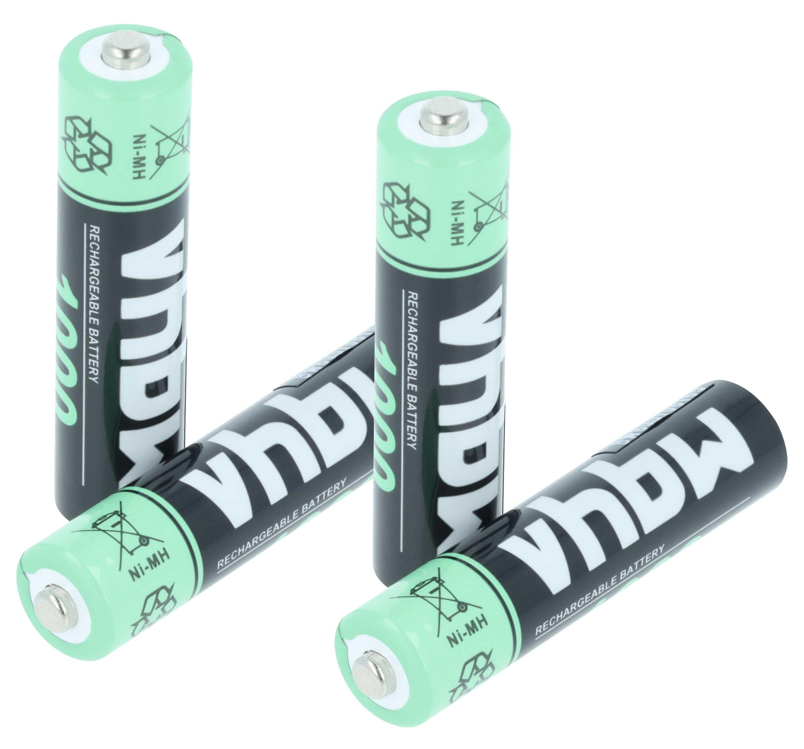 vhbw Akkus AAA, 4 Stück kompatibel mit Audioline BigTel 202, 200, 280, 480 - Akkuzellen, 1000 mAh, 1,2 V, NiMH
