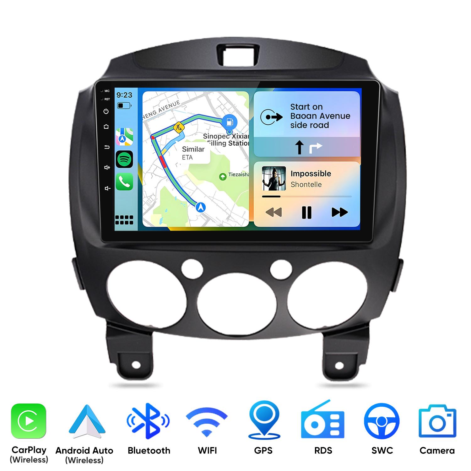 Junsun 9"Carplay Android 15 Autoradio Für Mazda 2 2007-2014 GPS Navi WIFI BT DAB+ SWC USB DSP RDS 2GB+64GB DE.XT892SC-F.MAZDA2