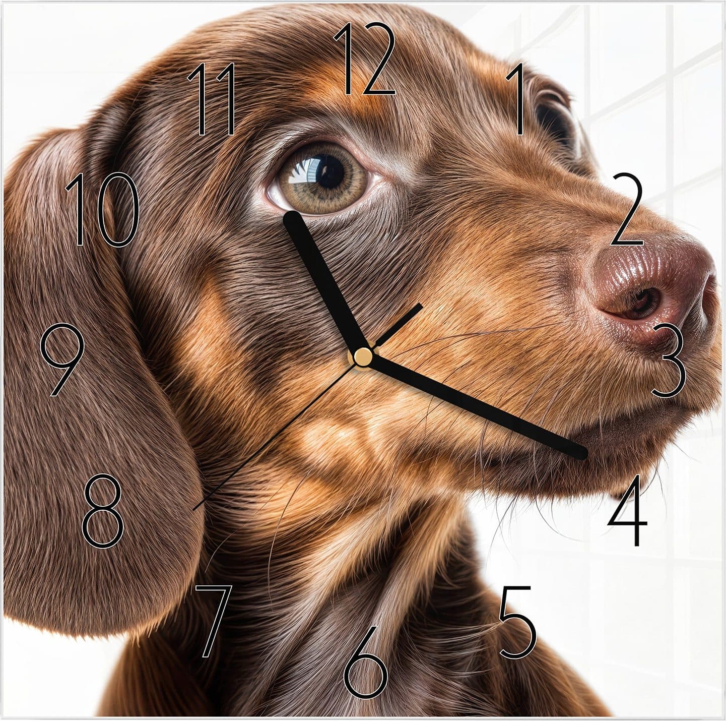Primedeco Wanduhr aus Glas mit Motiv Niedlicher Hund- 30 x 30 cm - inkl. Aufhängesystem