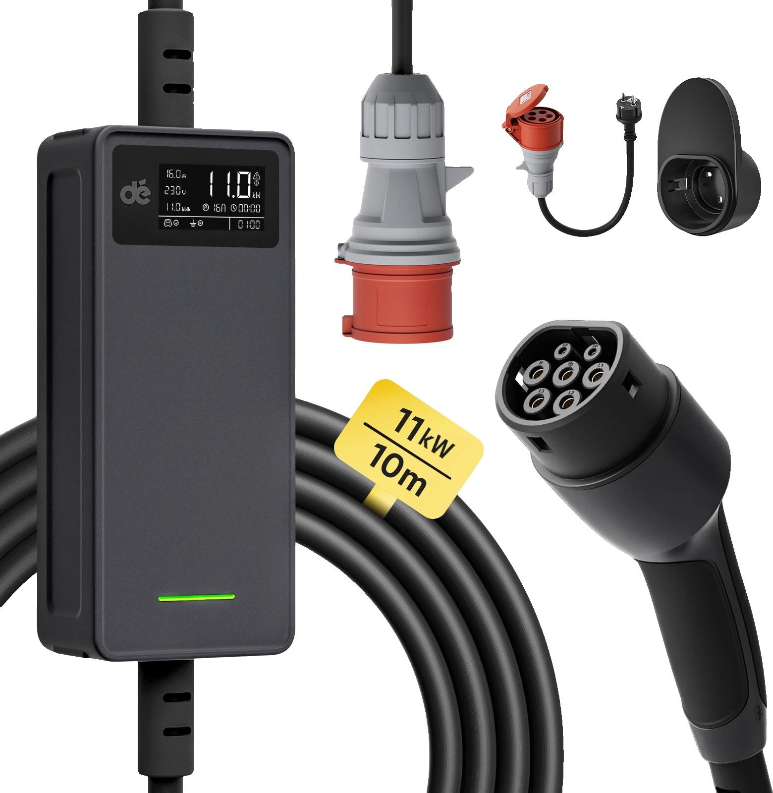 Nabíjačka EV, výkon 11 kW, 3-fázový prúd 16 A, trieda ochrany IP65, základná súprava 11 kW 10 m, TYP2