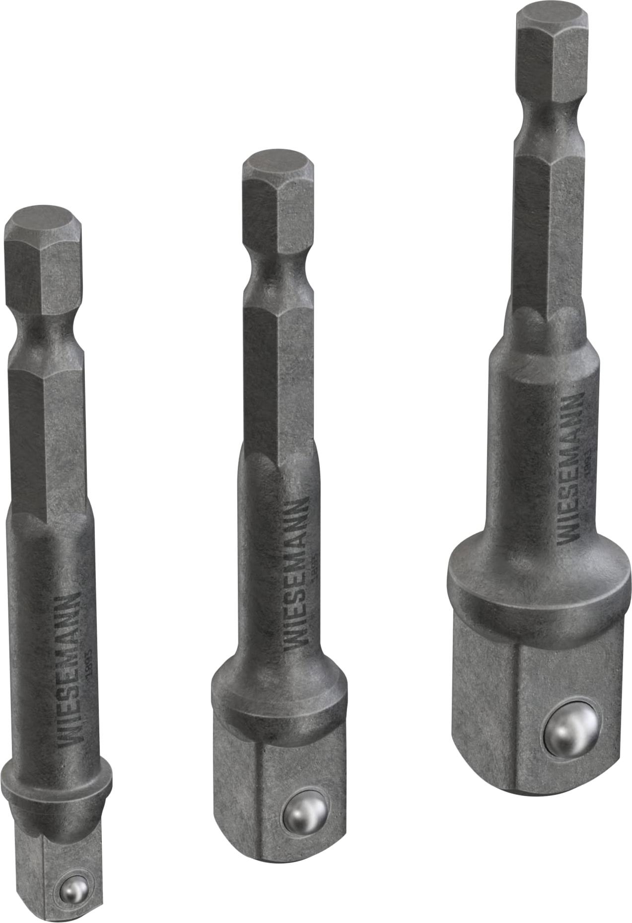 Bohrmaschinen-Adapter Set 3tlg Sechskant auf Vierkant von WIESEMANN 1893 I Stecknussadapter für 1/4, 3/8, 1/2 Zoll I aus CV-Stahl I 81048