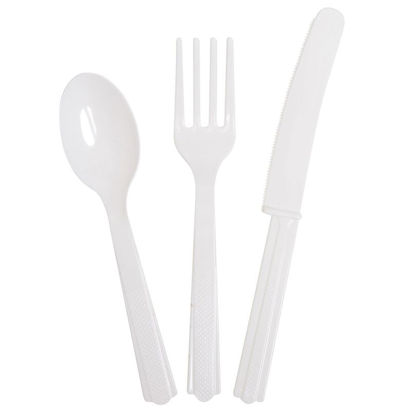Unique Plastik Besteck weiss 18 tlg. Löffel Messer Gabeln 39482