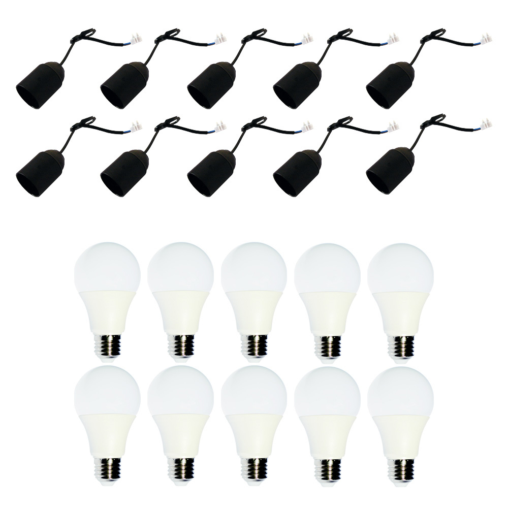 NCC-Licht 10 x LED Leuchtmittel 9W = 60W E27 matt warmweiß 270° + 10 x Baufassung Lampenfassung