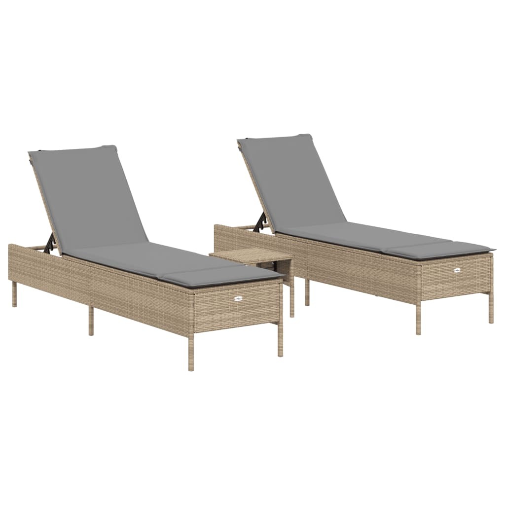 vidaXL 3-tlg. Sonnenliegen-Set mit Auflage Beige Poly Rattan Image