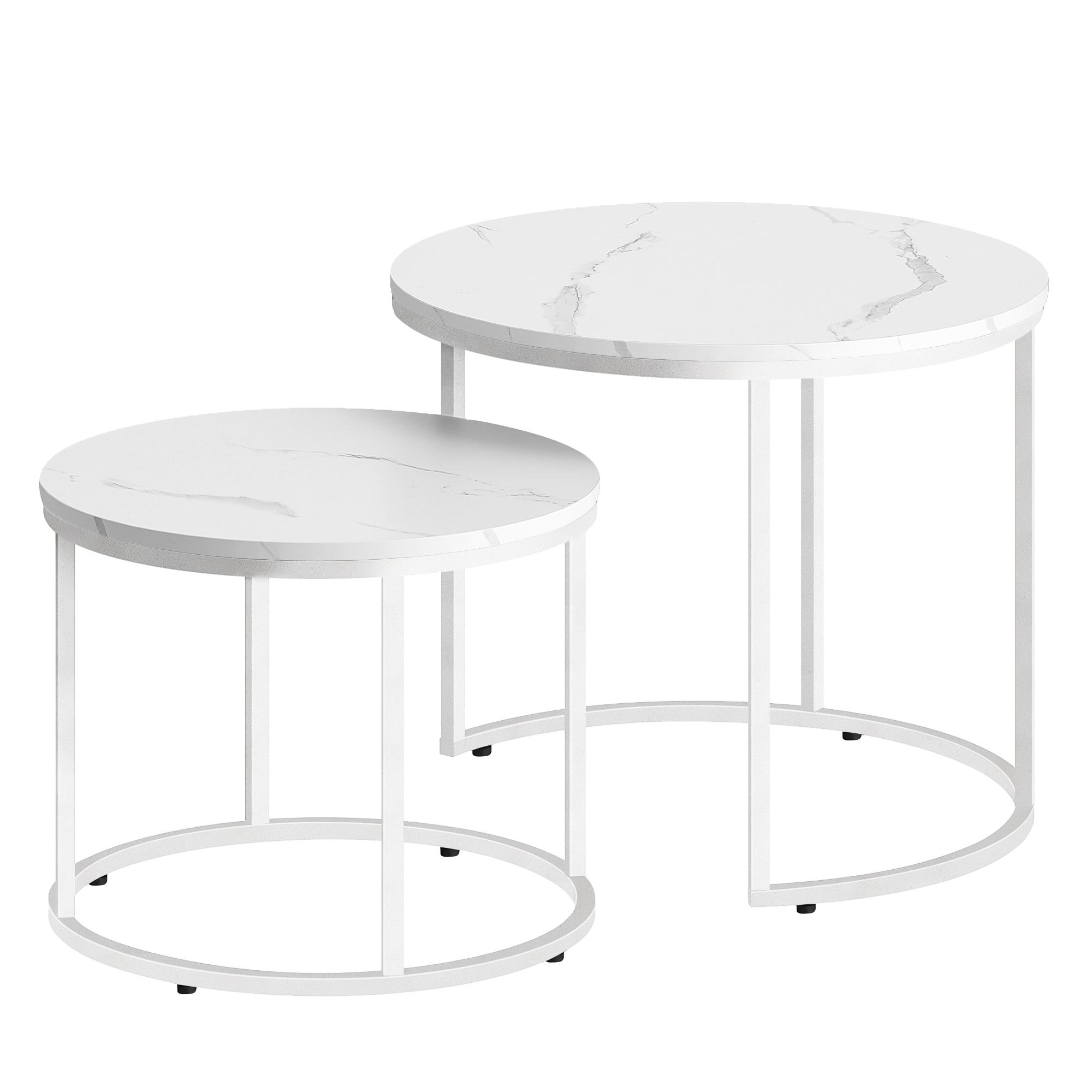 Mateusz Pielach Couchtisch rund 2er Set – Beistelltische im Loft-Design, ineinander schiebbar – Marmor - Weiß