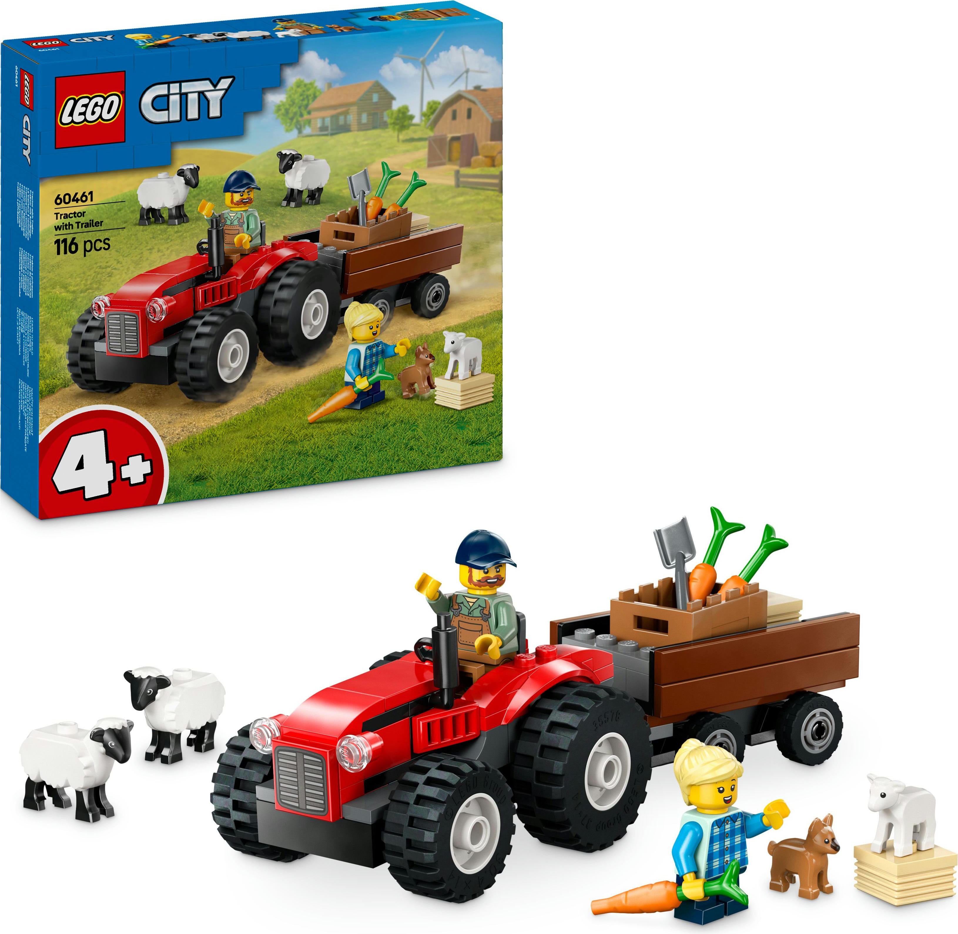 LEGO City Traktor s prívesom - Hračka na farmu s traktorom a figúrkami zvierat - Montessori hracie súpravy pre chlapcov a dievčatá od 4 rokov - Darček s 2 minifigúrkami 60461