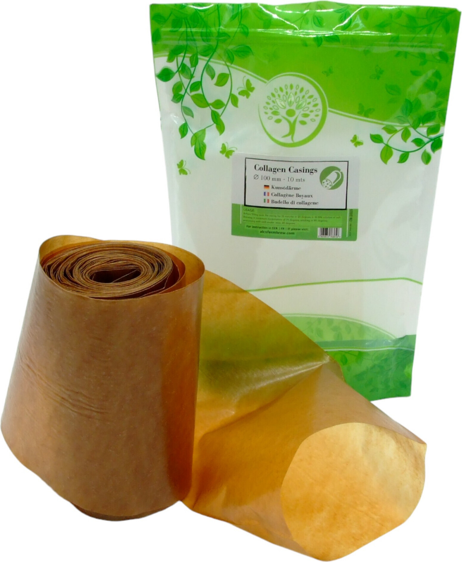 Alcofermbrew Kunstdarm 100mm/10m - Kollagenhülle für Wurst Wursthülle Schweinedärme Rohwurstdarm