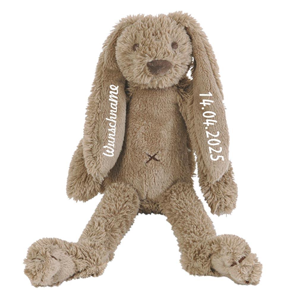 Elefantasie Stofftier Hase mit Namen und Geburtsdatum personalisiert Geschenk braun.Größe:30cm
