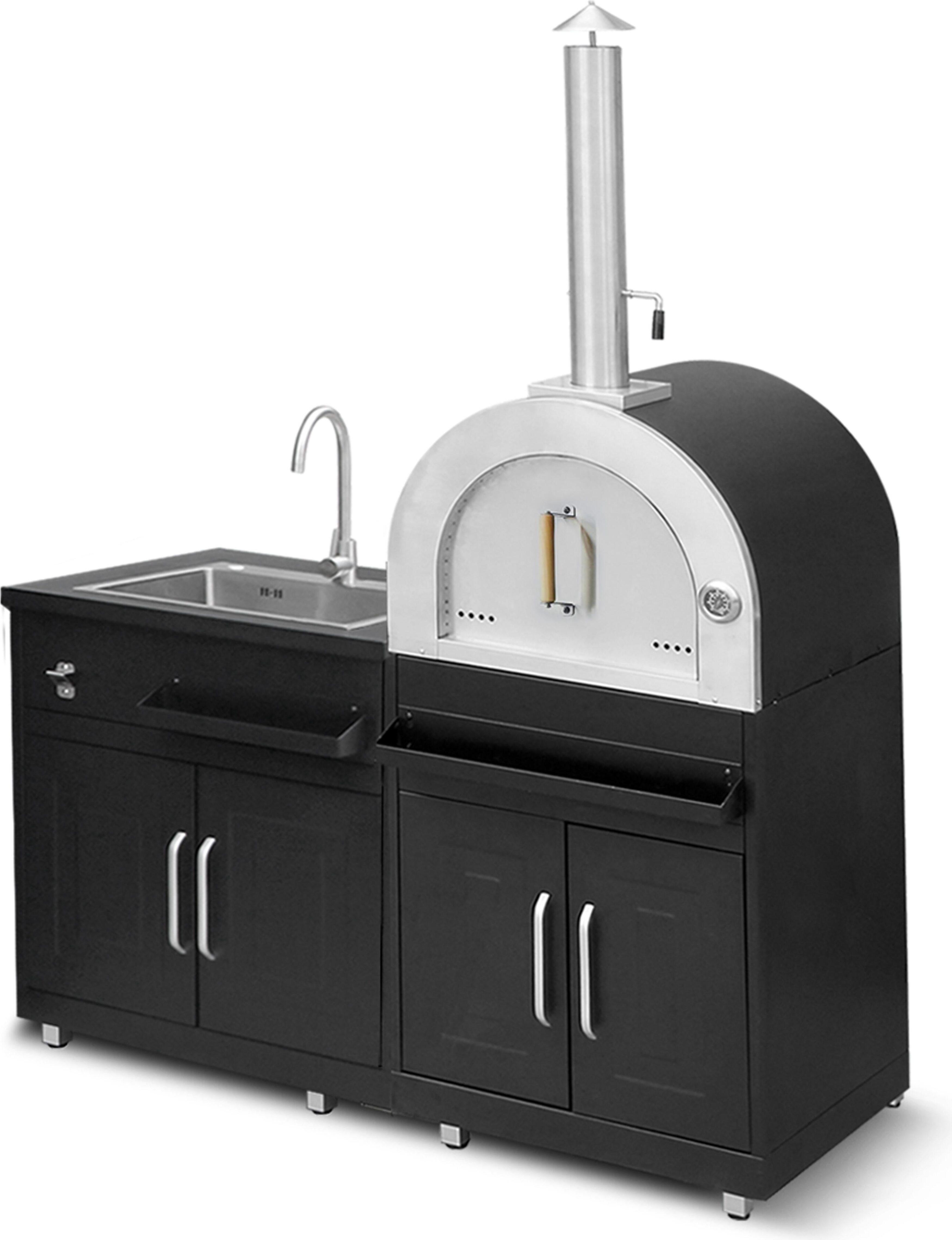 Metall-Outdoorküche mit 2 Spülbecken und Pizzaofen - Oviala Memphis 114394