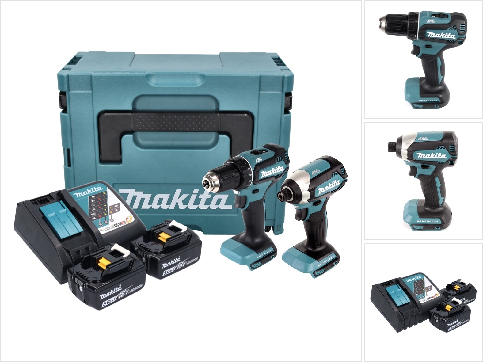 Kombinovaná súprava Makita DLX 2289 TJ 18 V s akumulátorovou vŕtačkou DDF 485 + akumulátorovým rázovým uťahovákom DTD 153 + 2x 5,0 Ah batéria + nabíjačka + Makpac