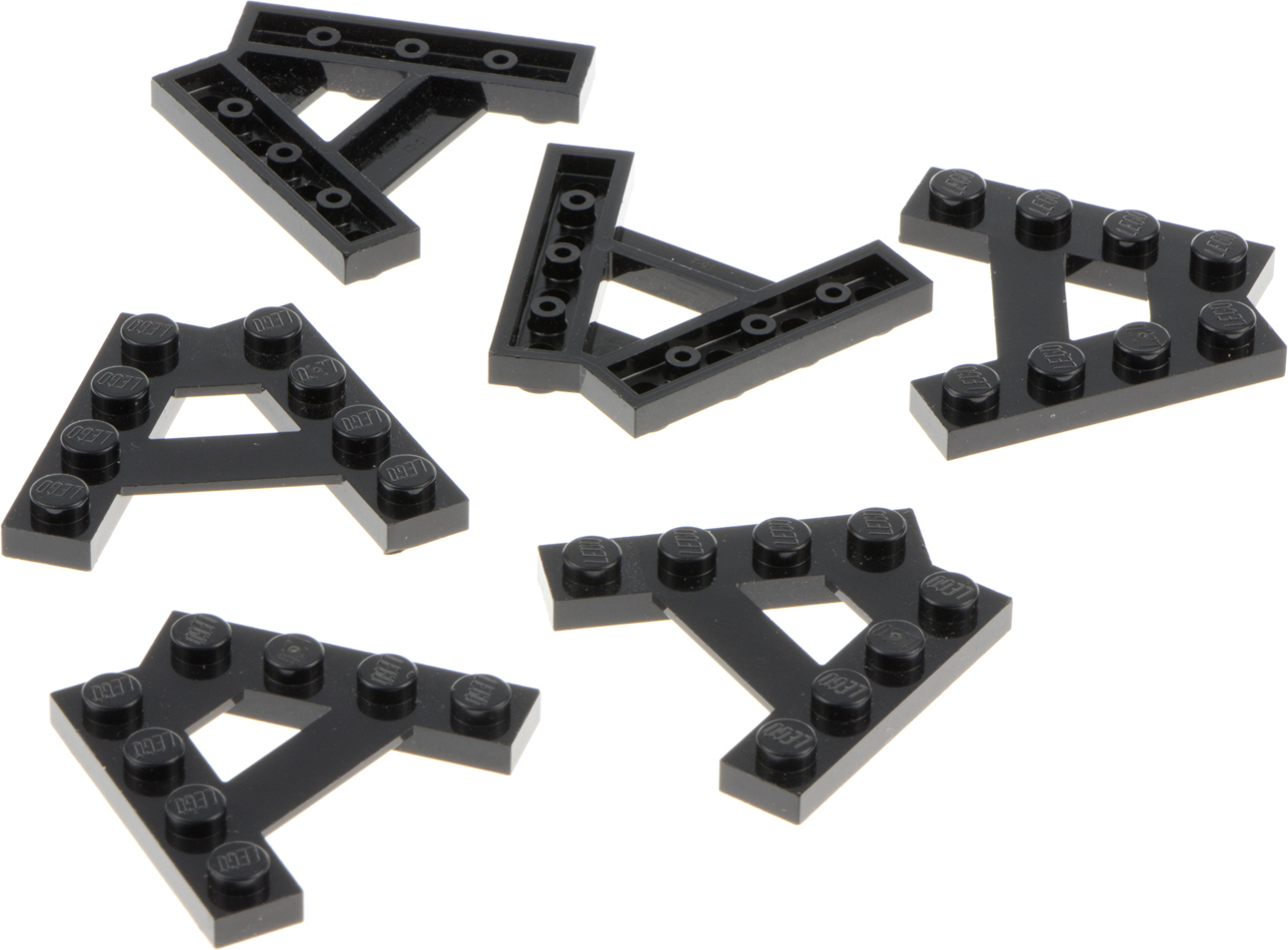 6x Lego klinová stavebná doska upravená 1x4 čierna šikmá v tvare A 6054852 15706