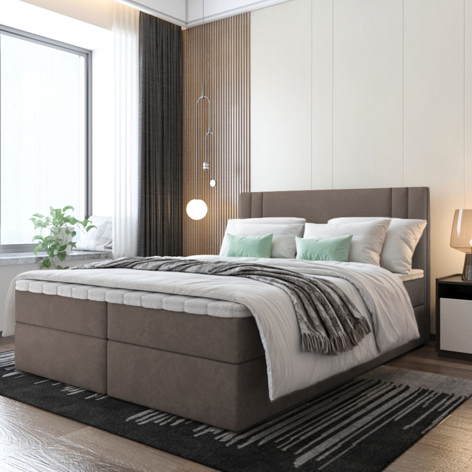 Bett Boxspringbett BEST, OHNE Topper mit Bettkästen - Doppelbett, Stauraum, Schlafzimmer, Polsterbett, Bettgestell (140x200, Braun - ITAKA 20)