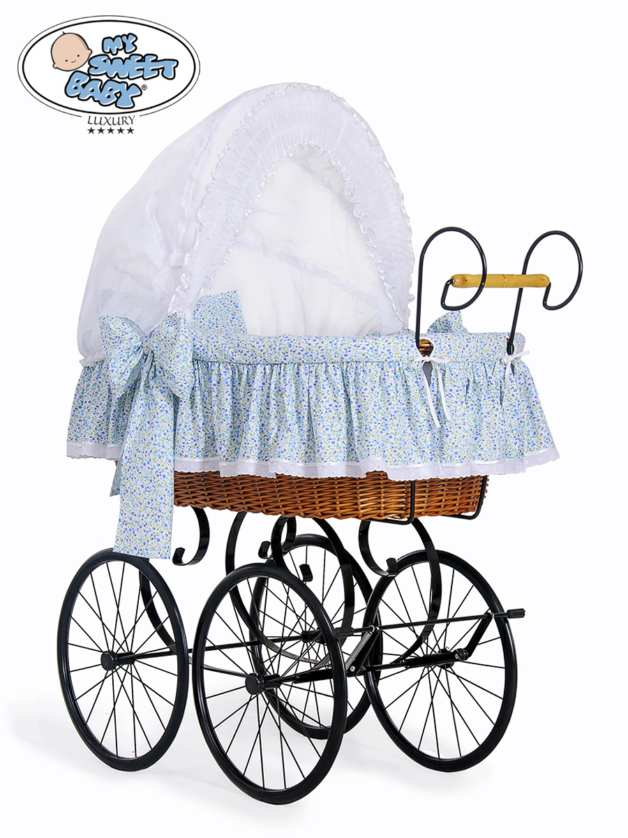 Retro prútený pelech Jasmine- White - modrý s čipkou