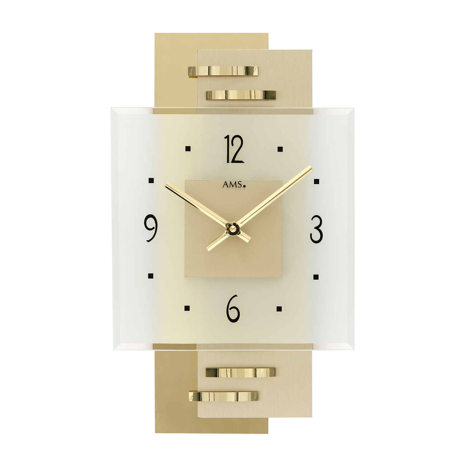 AMS Wanduhr Quarzwerk – Holzgehäuse Mit Messing-Akzenten, Geräuschlos