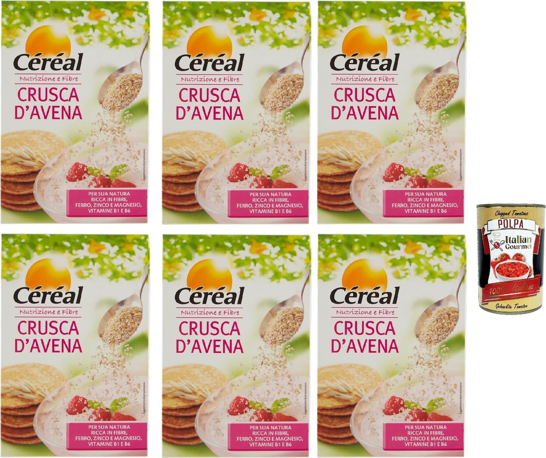 Italian Gourmet E.R. Céréal Crusca D’Avena, Haferbran, Proteinquelle, reich an Ballaststoffen, optimal zum Frühstück und Pfannkuchen, um den Darmbohrloch zu fördern 6x 400 g + Italian Gourmet polpa 400g TZ-4X5I-B789