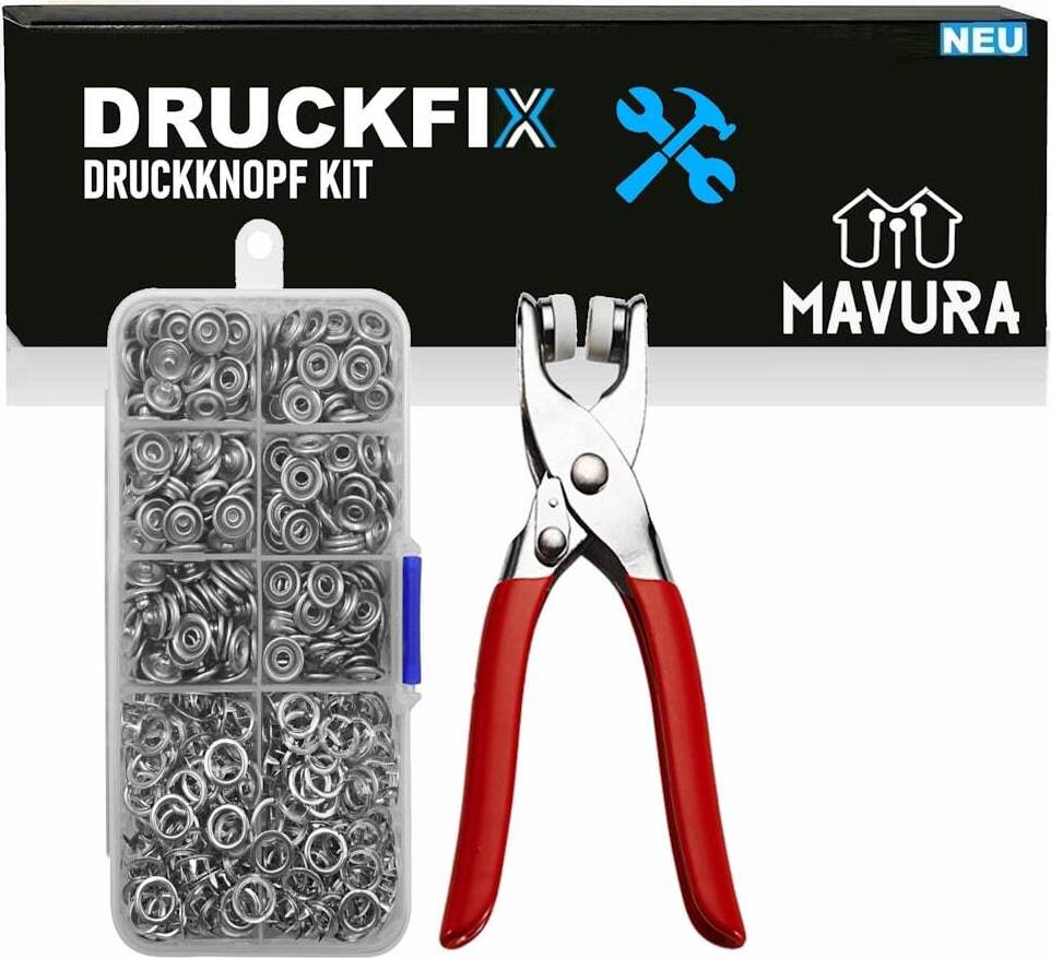MAVURA DRUCKFIX Druckknopf Kit Druckknopf-Setter-Werkzeug 100 Drückknöpfen & Zange B1146