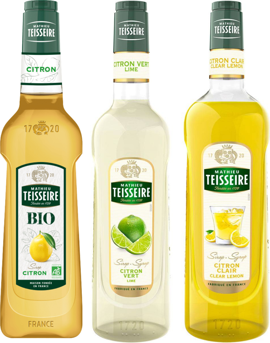 Teisseire -Zitronensirup - 50cl B.I.O. -Zitrone, Lime 70cl, leichte Zitronen 1L