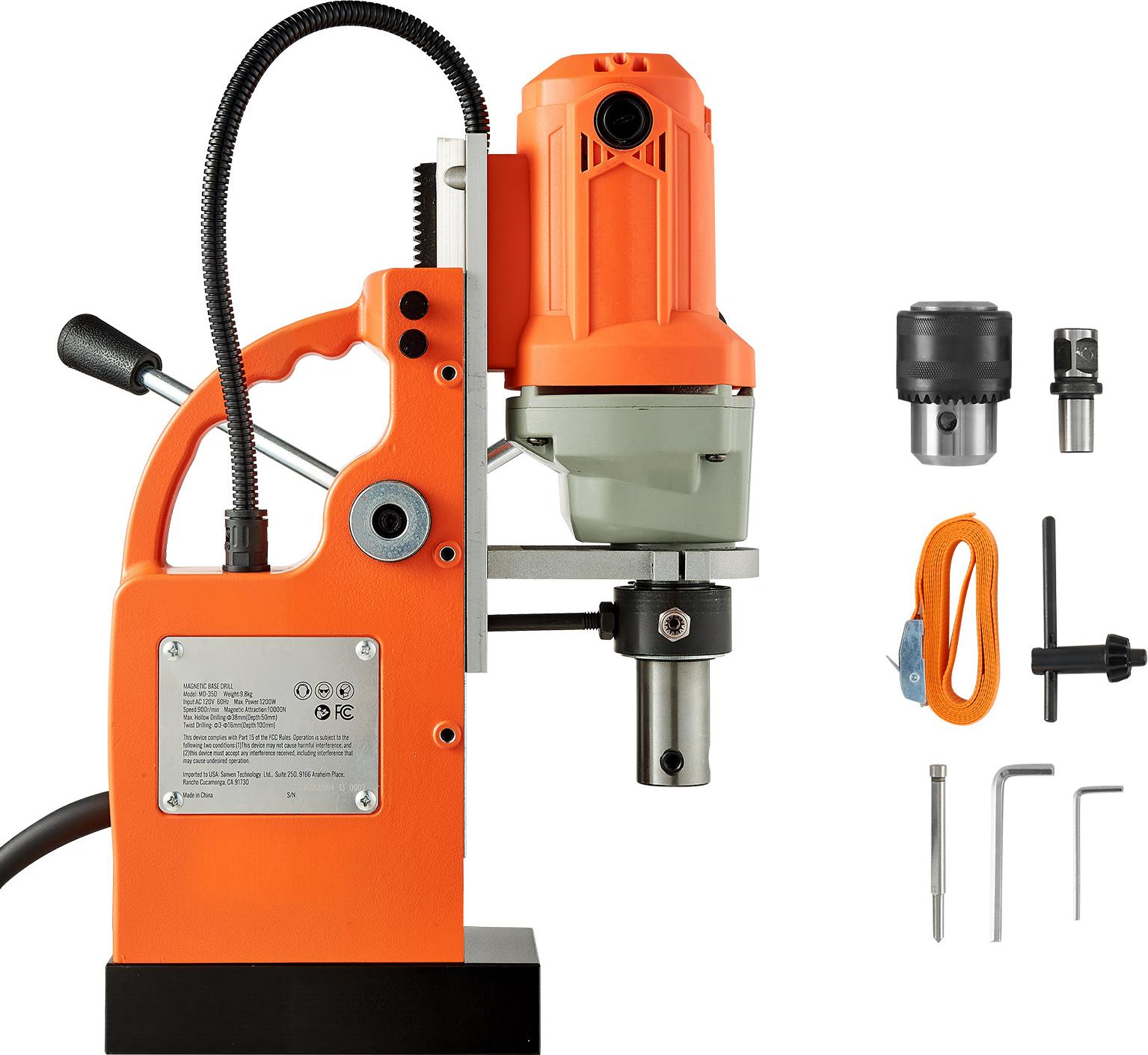 SucceBuy Magnetická vŕtačka 1200 W, kapacita vŕtania 38 mm, prídržná sila 10000 N, rýchlosť 900 otáčok za minútu, zváraný hriadeľ a účinné chladenie, vhodná na obrábanie kovov a projekty pre domácich majstrov