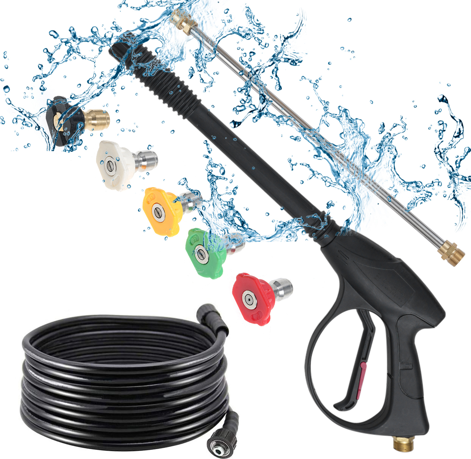 Cocosity Druckwaschpistole,Leistungsstarke Waschpistole,40inch Druckwaschpistole,M22 Druckwaschpistole,5pcs Farbe Düsenspitzen,Power Washer für Auto,Druckwaschpistole mit Schlauch