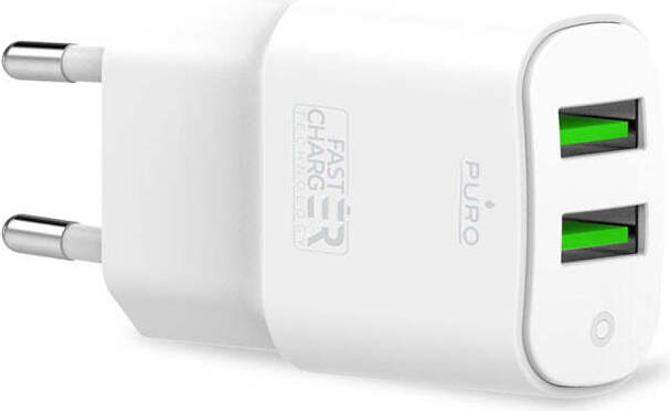 PURO Biela mini cestovná rýchlonabíjačka - 2 x USB-A 12 W, 2,4 A (biela) rýchlonabíjačka