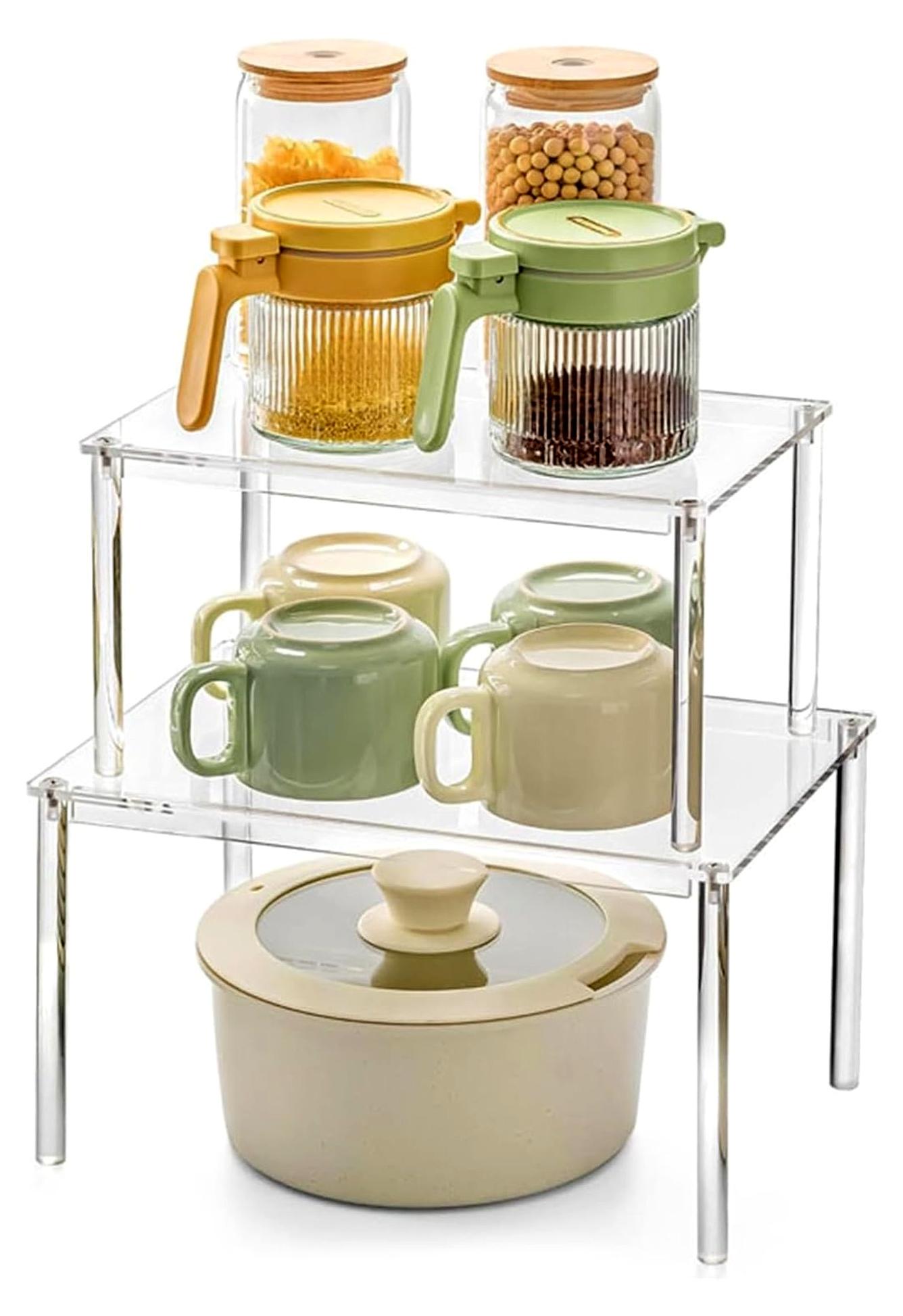 Markenlos Schrank-Organizer – Präsentationsständer für Schränke | stapelbare Aufbewahrung für Gläser, Dosen, Flaschen, Tassen, Geschirr, Backzutaten, Make-up