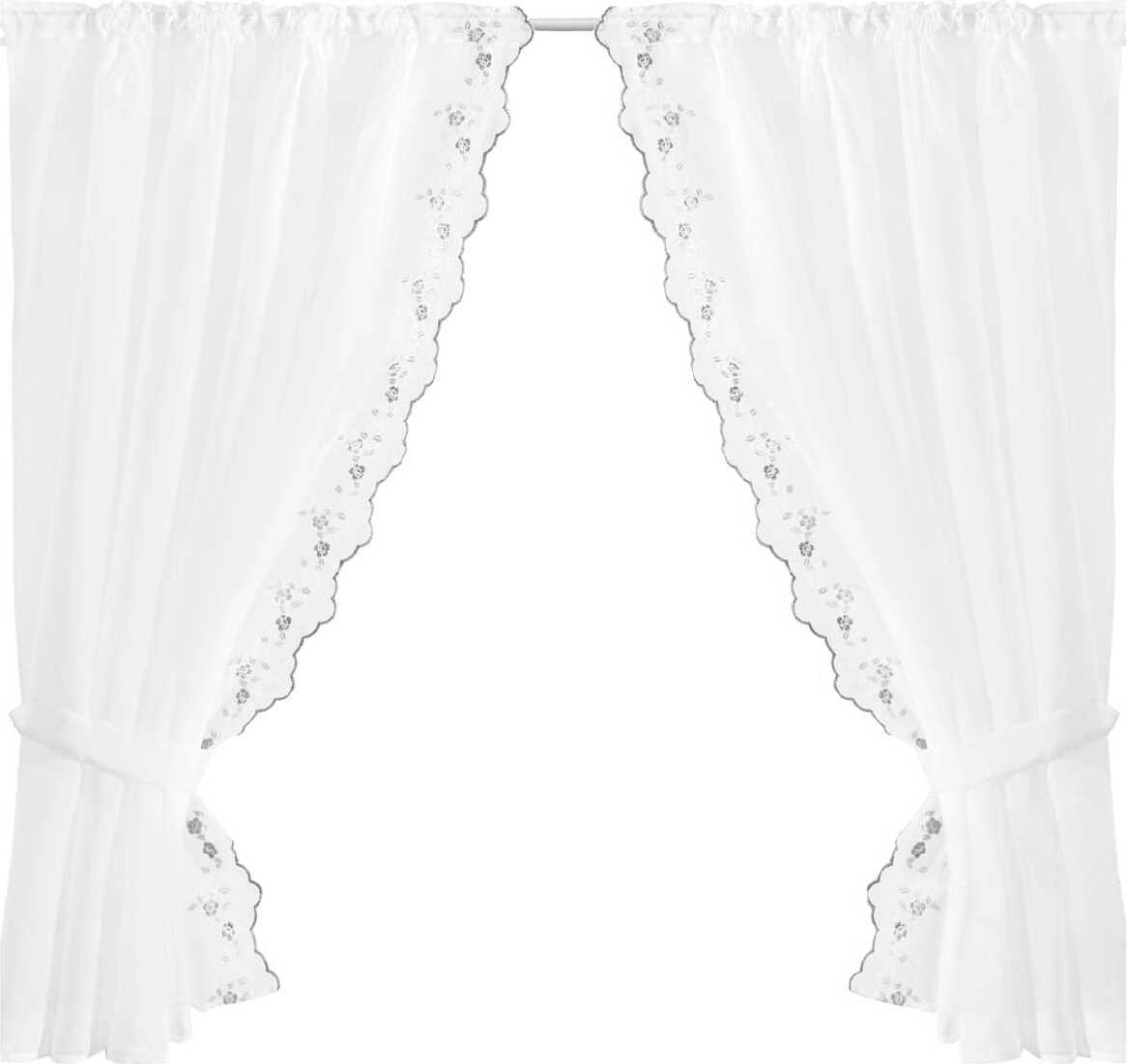Tenda Bistrò In Jacquard Bianco Con Ricamo Floreale - 260x145 Cm - Stile Country Coreano - 3
