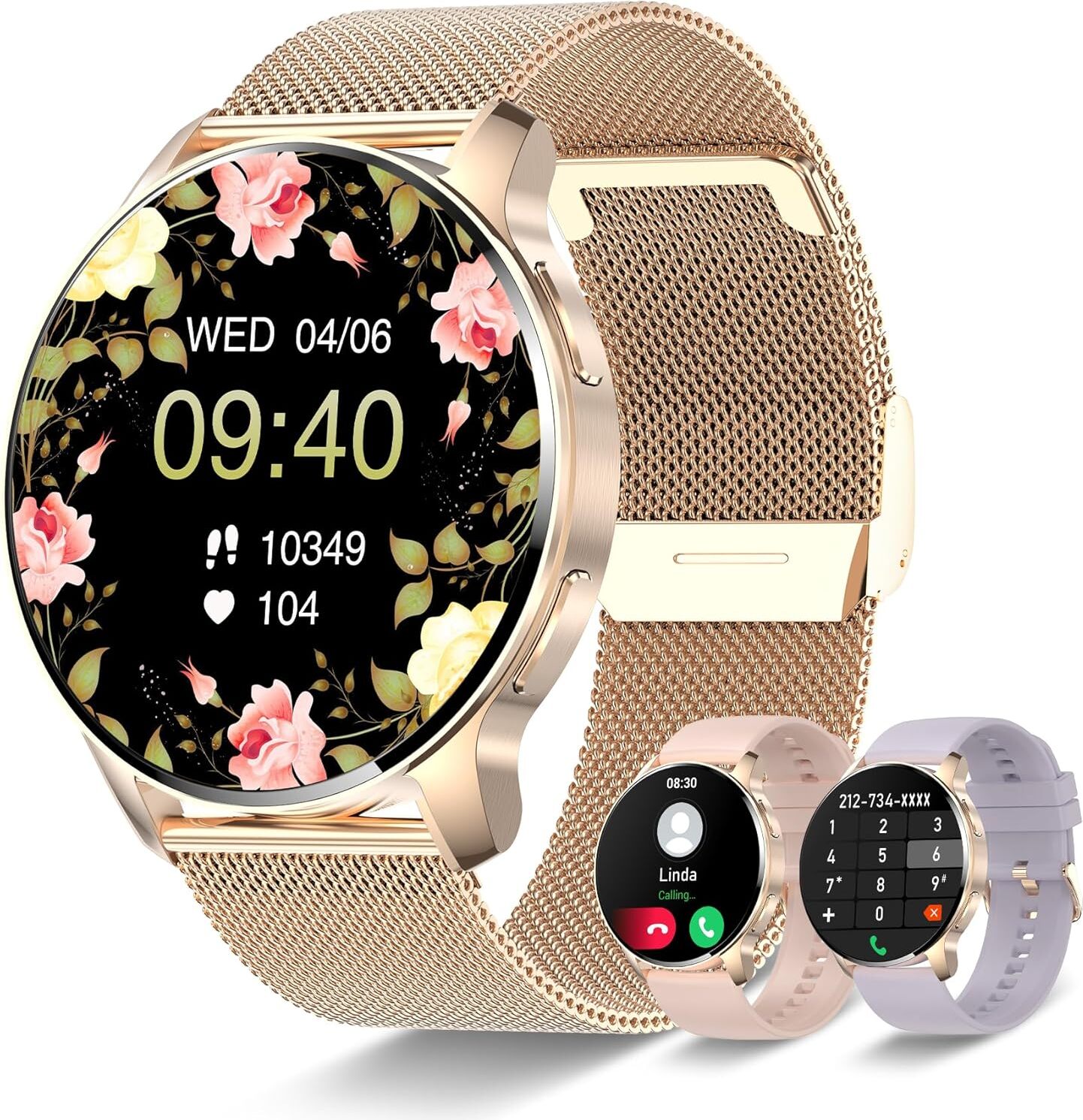 Smartwatch ženy dámy s volaním, 1,32 "s krvným tlakom SpO2 spánku monitor srdcového tepu, 20 športové fitness tracker stopky krokomer Android iOS