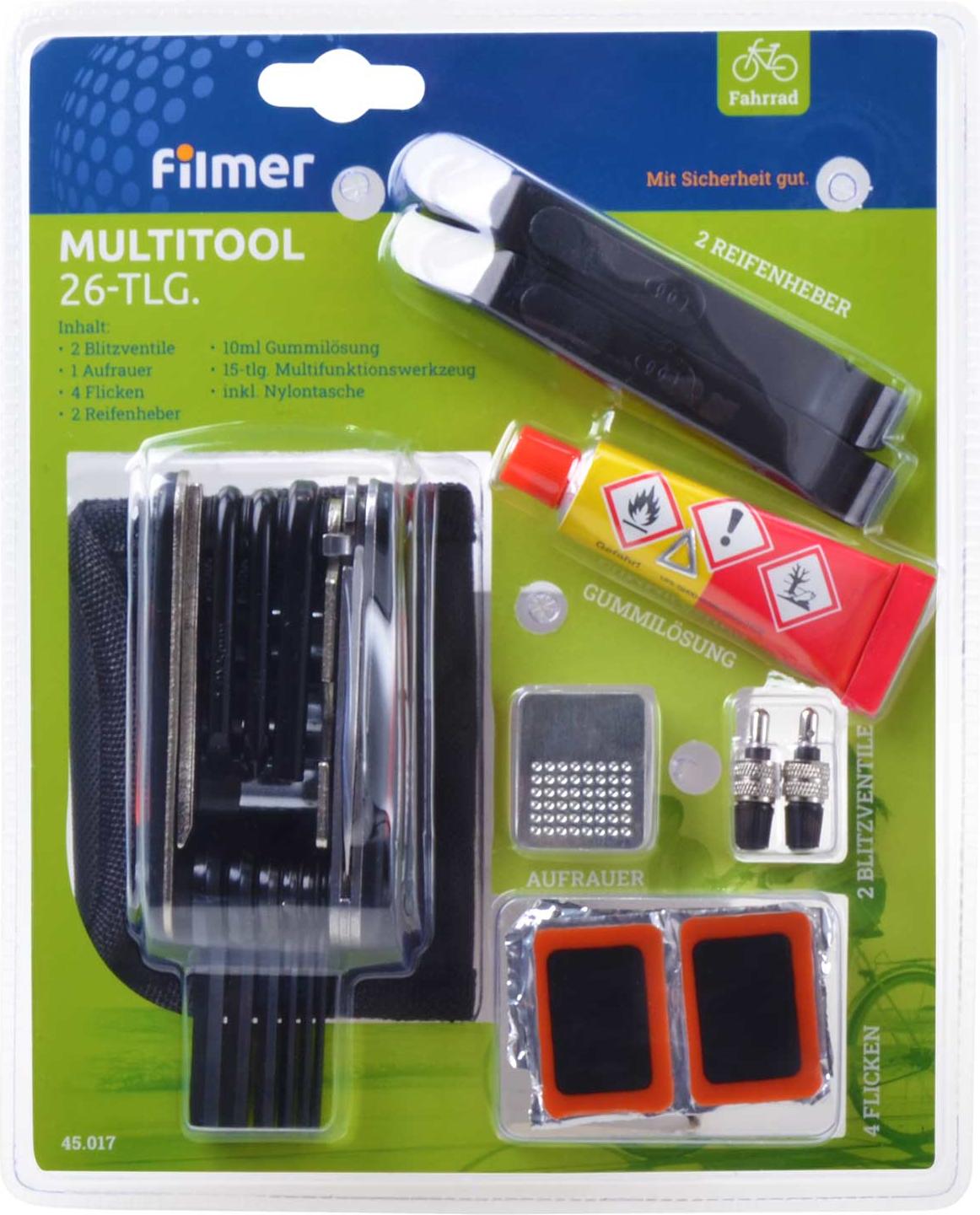 Filmer 45.017 Fahrrad Reparatur / Flickzeug Set inkl. Werkzeug - 24 teilig