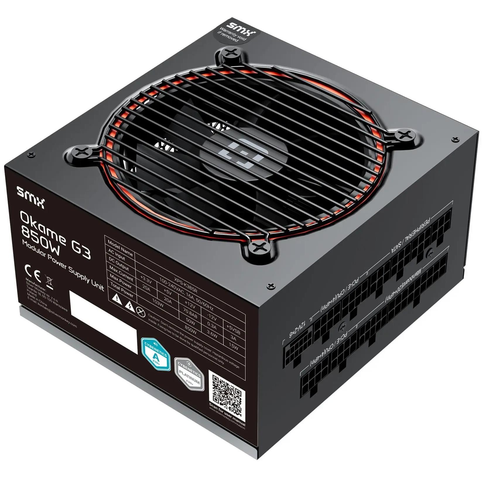 Silver Monkey X SMX® Okame G3 850W, Cybnetics Platinum / 80 PLUS Gold, ATX 3.1, PCIe 5.1 für GPUs, Voll Modular - PC-Netzteil XPS-K385R