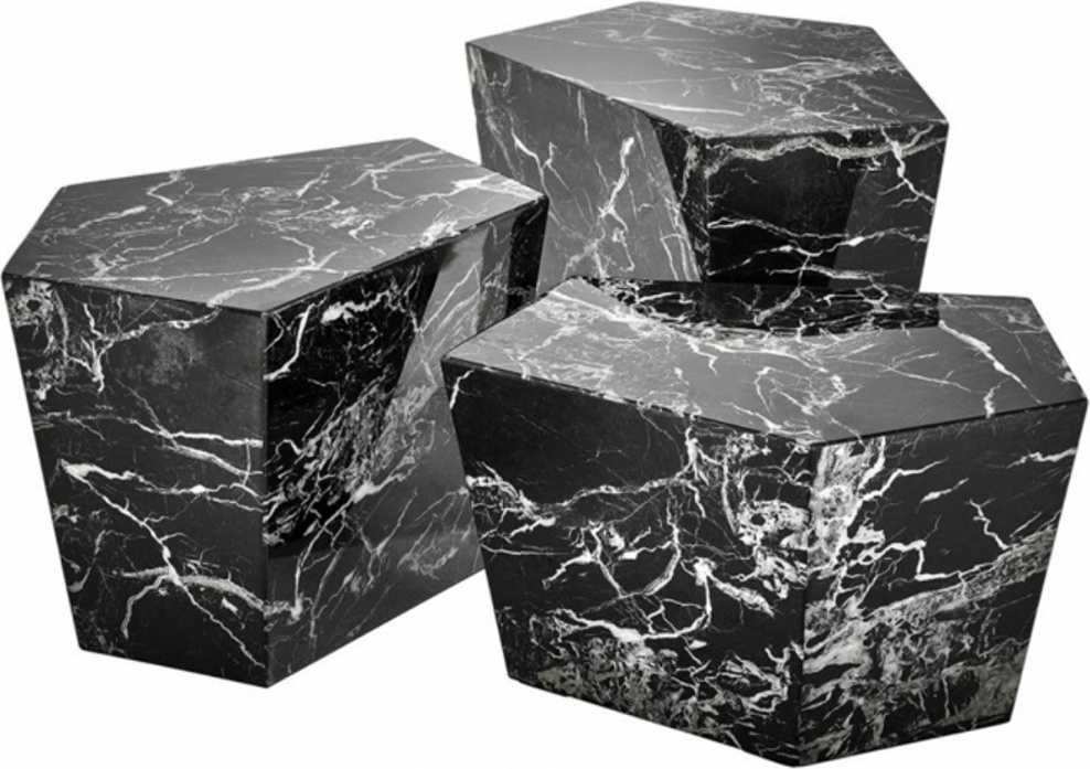 Demotex GmbH Casa Padrino Art Deco Luxus Couchtisch Kunstmarmor 3er Set - Wohnzimmer Salon Tisch - Luxus Möbel