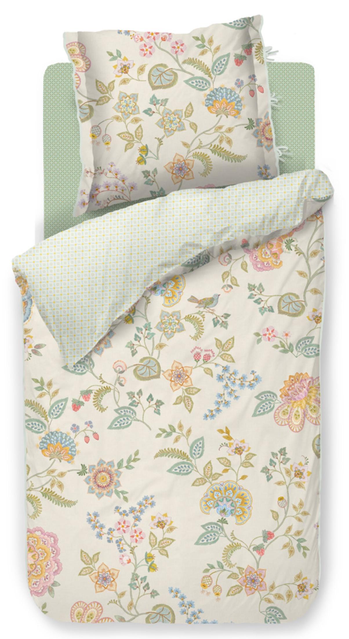 PIP Studio Perkal Bettwäsche 155x220 Buenas Tardes Off-White Blüten Asia Wende