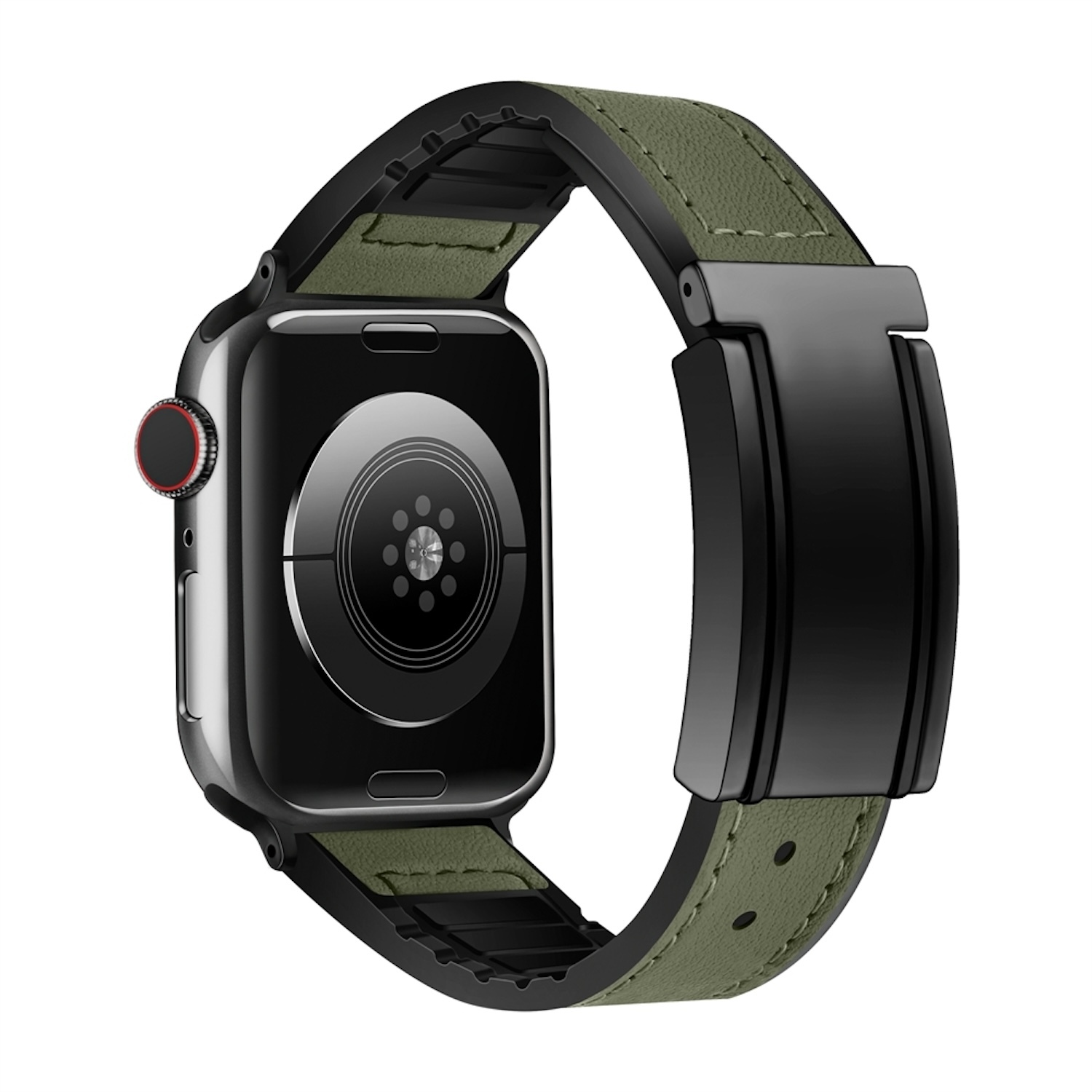 Pre Apple Watch SE 2023 44mm vysoko kvalitná umelá koža / silikónová magnetická pracka Náhradná ručná kapela Tmavo zelená