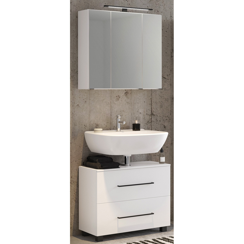 Lomadox Badezimmer Waschplatz Set 70 cm MANLY-03 in weiß inkl. LED Spiegelschrank LA03-MANLY-03-SET1