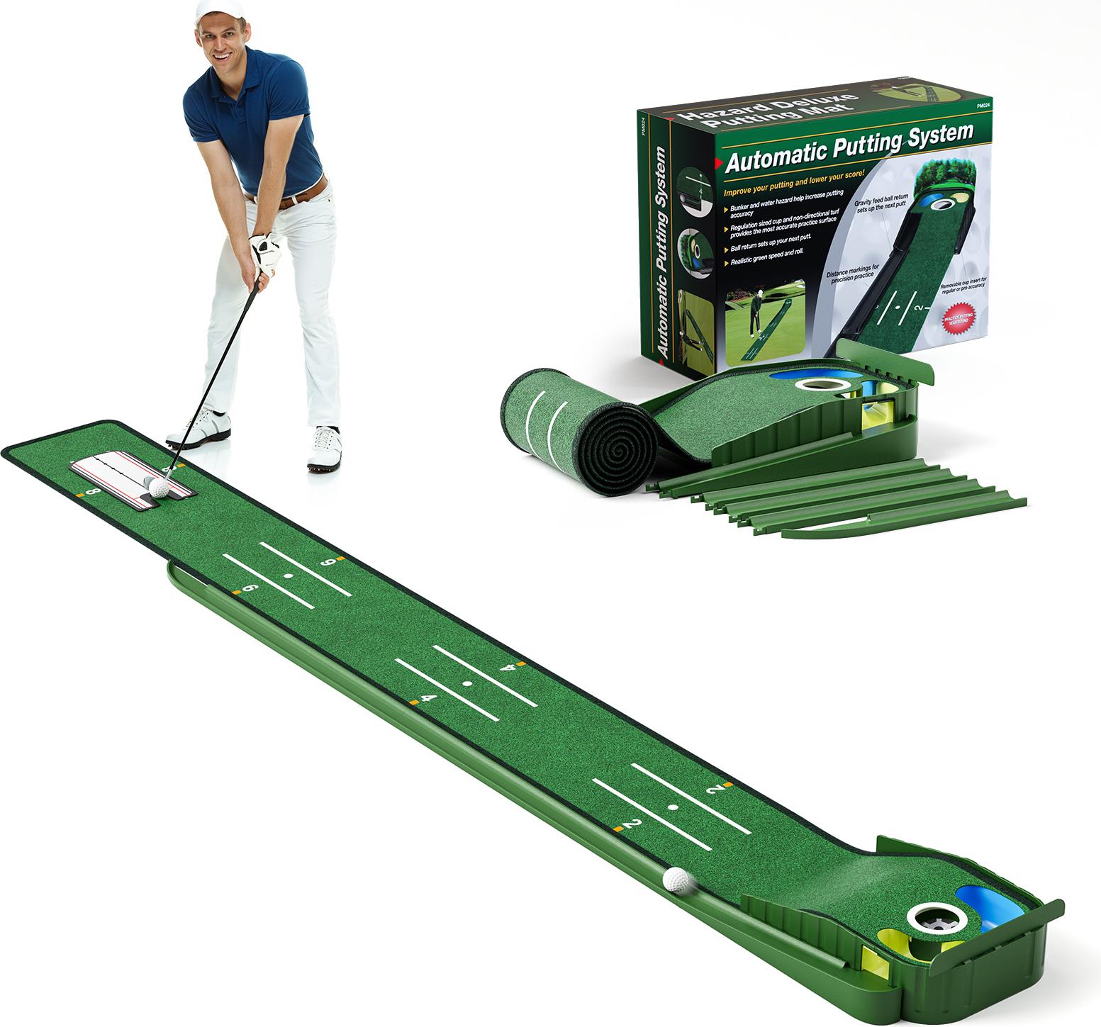 StarTech Golf Puttmatte - Indoor Puttingmatte - Automatischer Ballrücklauf - Ausrichtungslinien - Realistische Rasenoberfläche - Für Zuhause - Grün