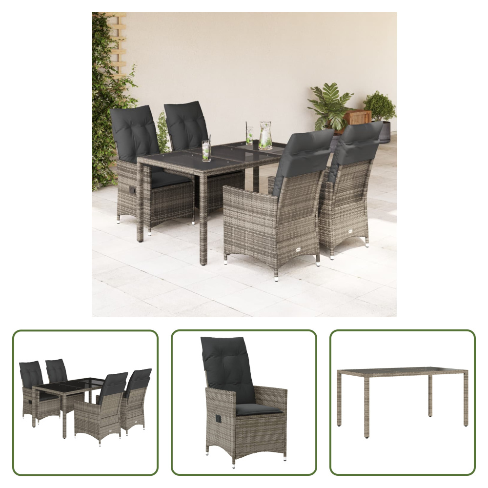 The Living Store 5-dielny záhradný jedálenský set s vankúšmi sivý polyratan