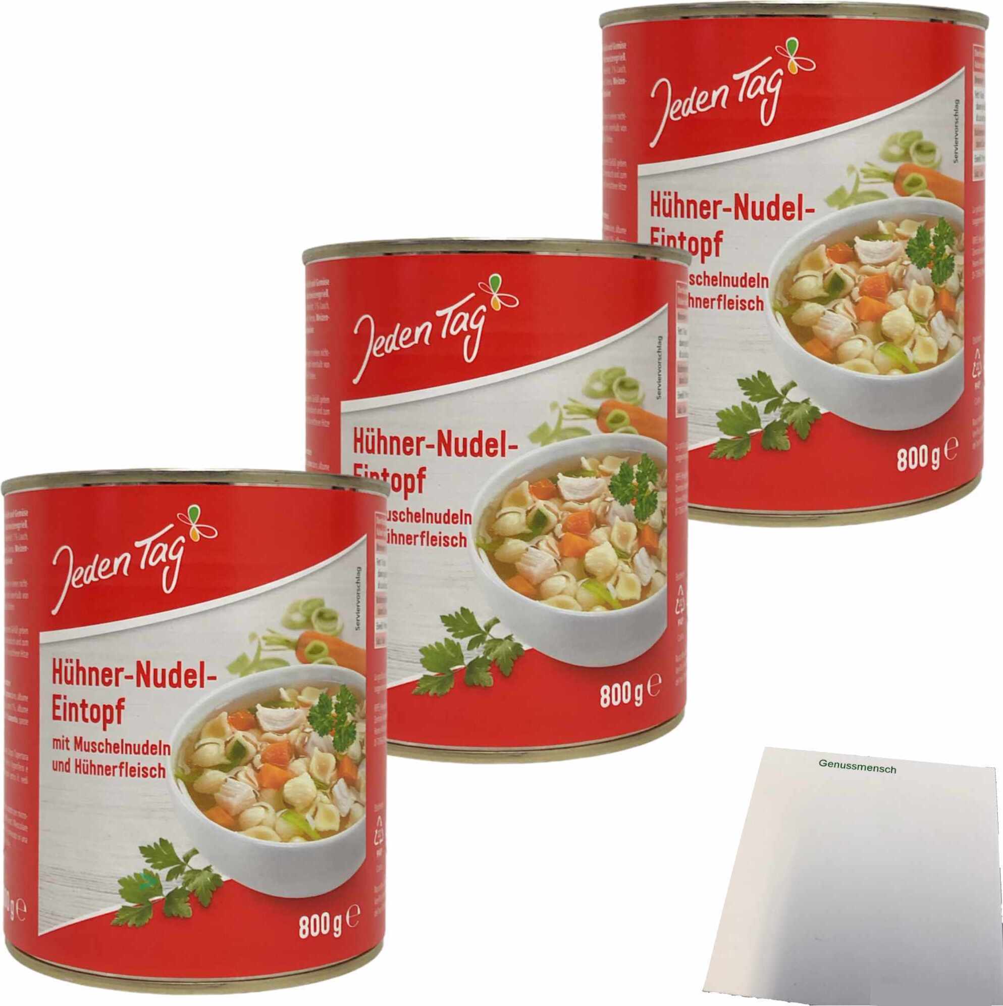 Jeden Tag Hühnernudeltopf mit Muschelnudeln und Hühnerfleisch 3er Pack (3x800g Dose) + usy Block