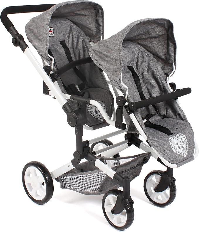 Unbranded '- Puppenwagen Linus Duo, Zwillingspuppenwagen für Kinder von 4 bis 8 Jahren, Jeans grau, 690-76, 82x41.5x79 cm