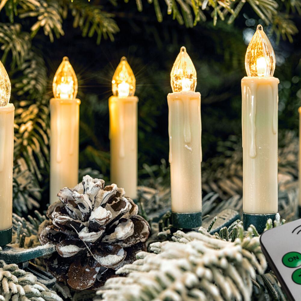 FHS LED kabelloses Christbaumkerzen-Set 10-teilig, 10 cm, außen 10 x Ø 1,5 cm D49297