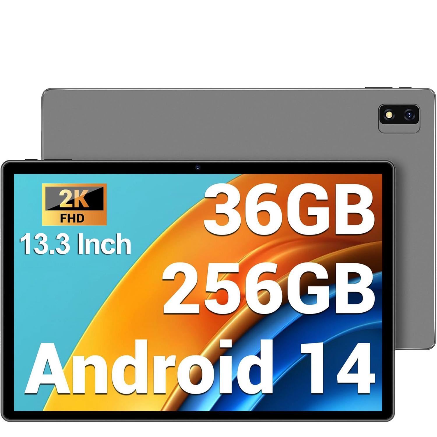 Tablet 13.3 Zoll 2K Octa-Core MAGCH, 36GB+256GB(1TB TF), Android 14.0, 2000*1200 FHD, 5GHz WIFI, Widevide L3, 11580mAh, 13MP+8MP, Grau DM133