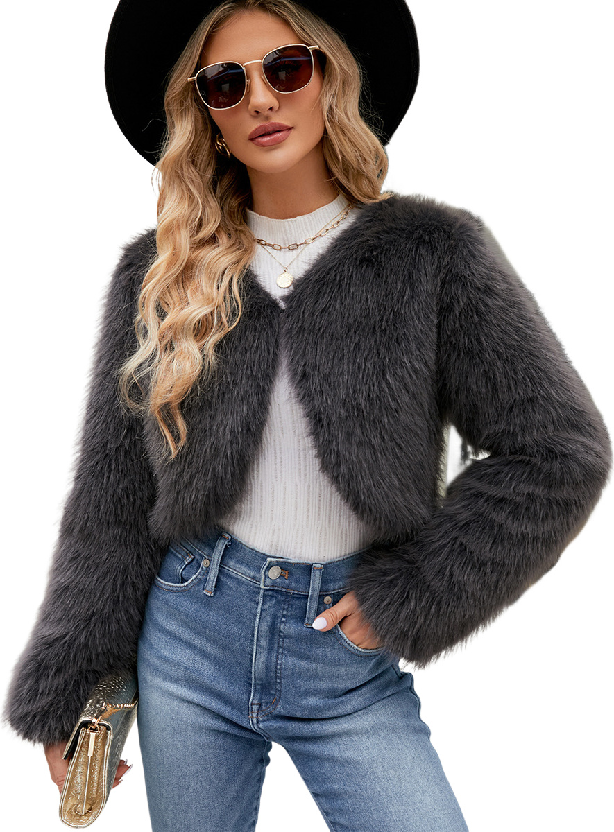 Damen Kunstpelz Jacke - Kurzer Pelzmantel Mit Reverskragen