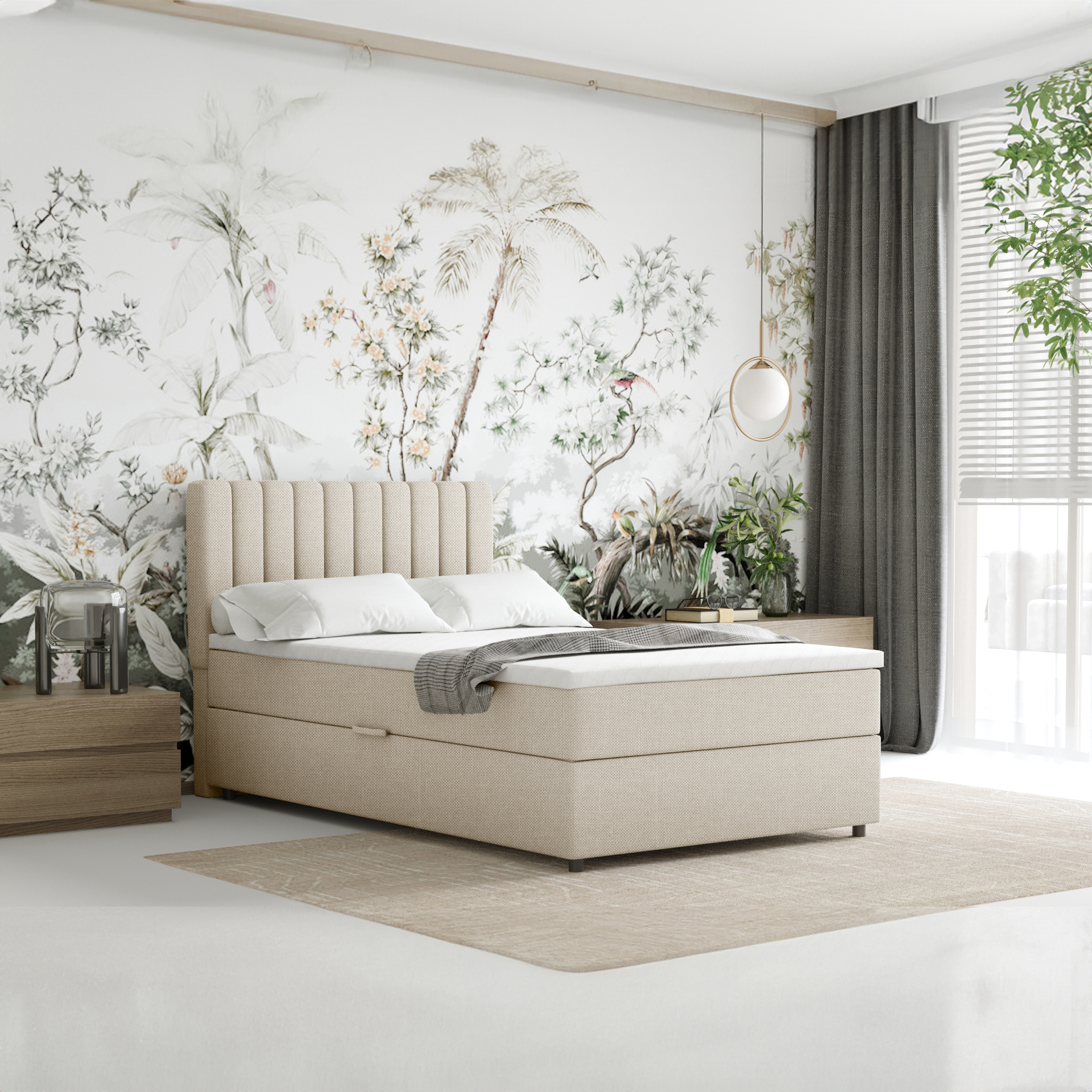 Boxspringbett 120x200 EVEREST, mit Topper, mit Bettkästen, Einzelbett, Beige, Panda Möbel EVEREST_120_BON01