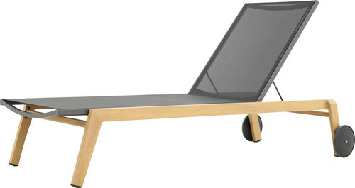 Sonnenliege GARDEN PLACE Julie 199,5 x 79 x 35 cm natur, mit Liegefläche aus robustem Textilgewebe, Holzgestell, Rückenlehne verstellbar, mit Rollen, inkl. Auflagen
